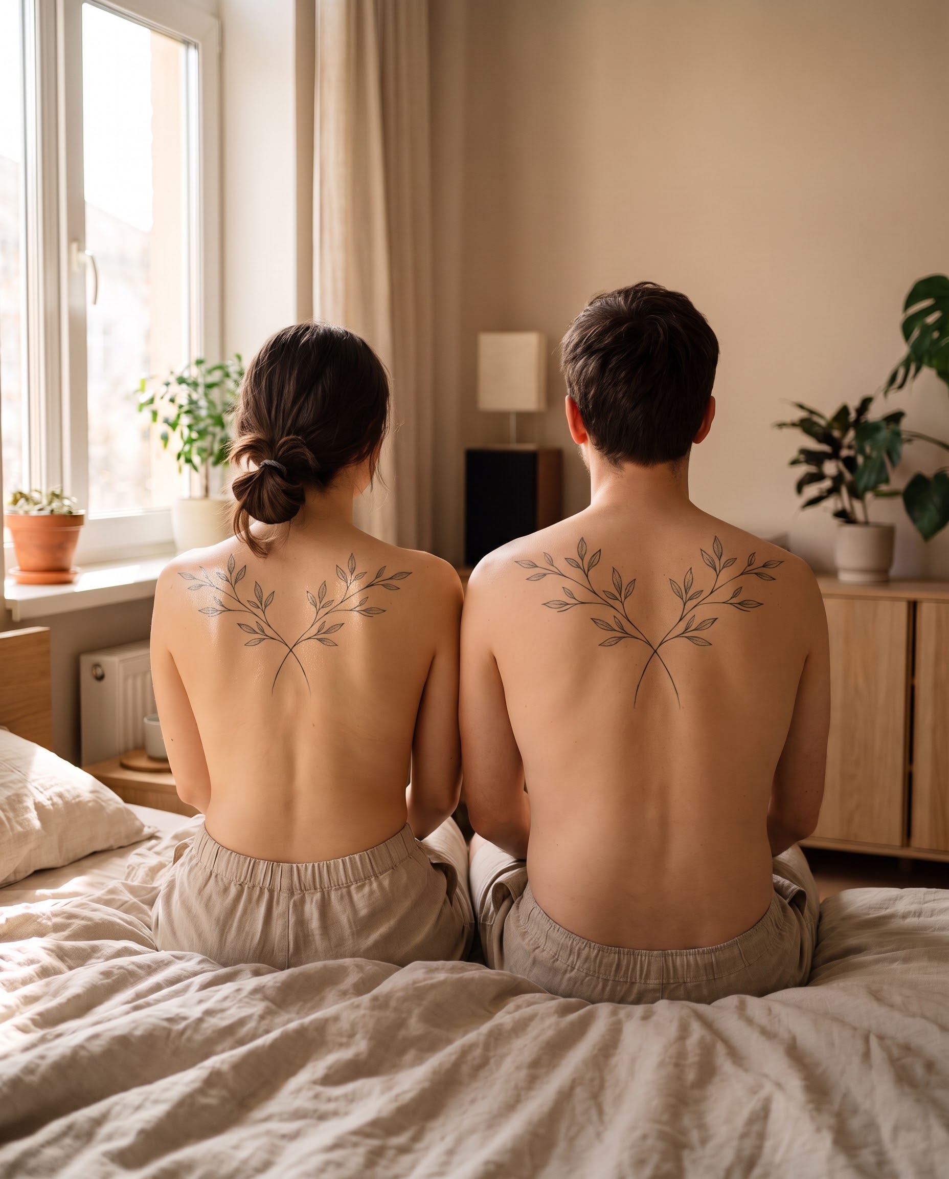 After: Matching Fine Line Back Tattoos